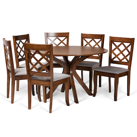 Baxton Studio Jana Modern and Contemporary Grey Fabric and Walnut Brown Finished Wood 7-Piece Dining Set 174-10541-10893-Zoro